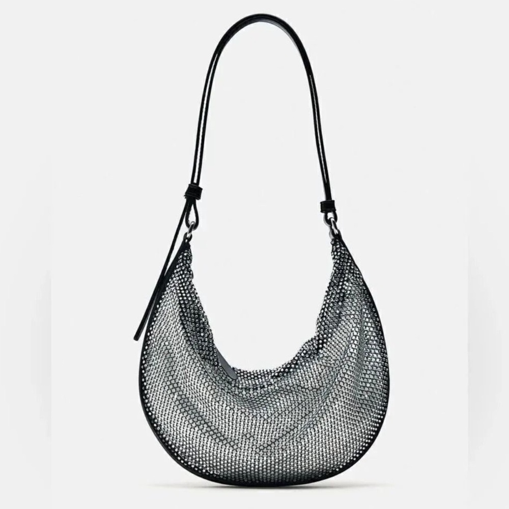 Zara Sparkly Black Mesh Rhinestone Shoulder Bag 6430/210
